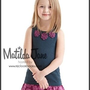 Matilda Jane July Tank Its A Wonderful Parade Size 8 Ribbed Navy Purple Flower